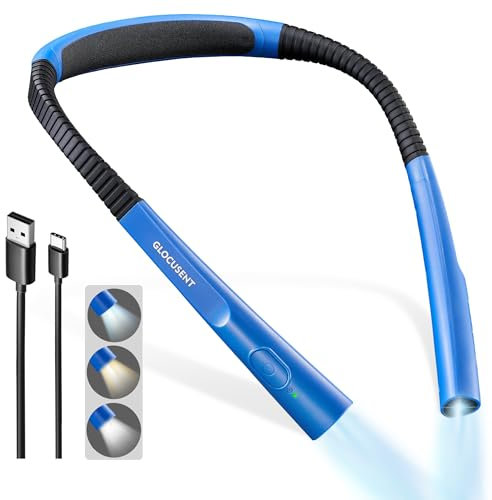 Glocusent Verbesserte LED Hals Leselampe, Muttertagsgeschenk für Mama, Handarbeitslampe, Leselampe Bett, 30-Min Timer, 3 Farben & 3 Helligkeiten, Wiederaufladbar & Langlebig, Stricken & Reparieren