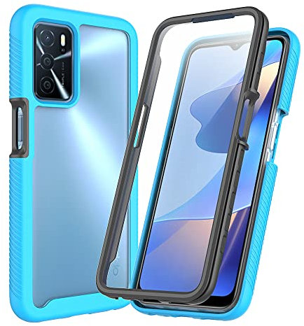 Oppo A16S / A16 / A54S Case Built-in Screen Protector, 360 Full Body Protective Cover Anti-Scratch Shockproof Transparent Clear Silicone Bumper Slim Phone Case for Oppo A16S / A16 / A54S, Light Blue