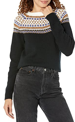 Amazon Essentials Pull à col roulé à Motif Fair Isle Doux au Toucher Femme, Noir Classic Fairisle, XS
