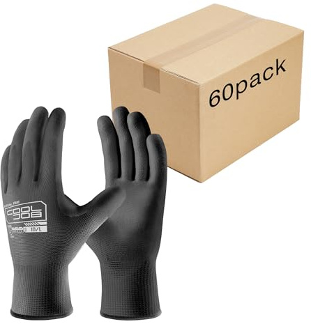 COOLJOB 60 Pairs Safety Work Gloves Pack Bulk with Grip PU Coating