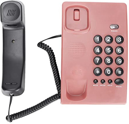 Téléphone Filaire, Téléphone Fixe de Bureau, Fonction de Rappel du Dernier Numéro pour la Maison et Le Bureau (Rose)