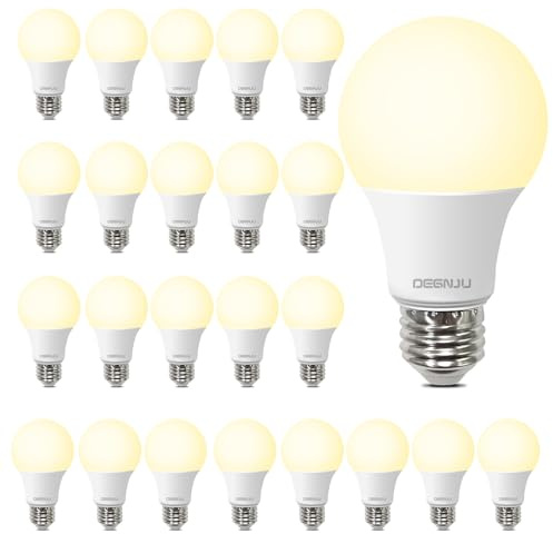 DEGNJU Bombillas LED A19, bombilla LED equivalente a 60 W, 2700 K, blanco suave, 800 lúmenes, 8,5 W, iluminación no regulable, base E26, CRI 80+, más de 15000 horas de vida, paquete de 24