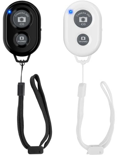 Wireless Bluetooth Camera Remote Control para Trípodes y Teléfonos Inteligentes, Control para Móvil con Bluetooth, Fácil Disparador Remoto para iOS y Android Smartphone, Negro, Blanco(2 Piezas)