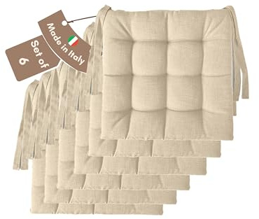 Juego de 6 Cojines para Sillas de Comedor Fabricados en Italia - 40 x 40 cm, 6 cm de Grosor - Cojines Exterior Jardín (Blanco Perla, Ral 1013)