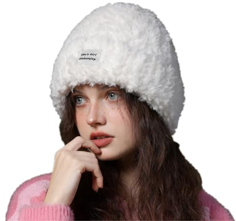 SJTJSPX Bonnet en Fausse Fourrure Bonnet Hiver Automne Chapeaux Bob Chapeaux de Ski Moto Voyage Chapeau de Seau Bonnets Polaire Femme Fille Chapeau Cloche Voyage Bonnets Pompon Chapka Hiver