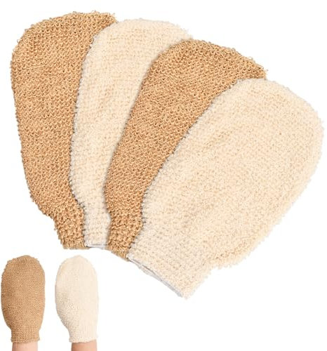 Cozlly 2 Paares Duschhandschuhe Peeling, Peelinghandschuh Körper, Doppelseitig Massagehandschuhe Leinen, Body Peeling Scrub Handschuh, Peeling Waschlappen Rücken, Rückenschrubber für Männer Frauen