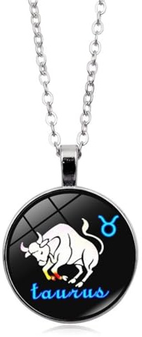 TDNEKMCA Collier De Signe Du Zodiaque Horoscope Lumineux Pour Femme, Collier Pendentif 12 Constellations, Collier D'Astrologie Avec Chaîne Réglable, Collier De Symboles Célestes, Taureau, 45 Cm