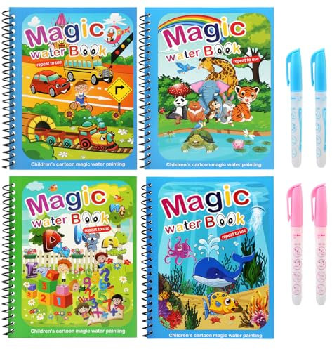 Ballery Libro Magico Agua, Magic Water Book Libro Infantil Pintar con Agua, Reutilizable Libro para Colorear Mágicos con 4 Bolígrafos