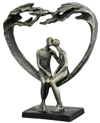 Casablanca - Figura Decorativa de corazón, Figura de Pareja, Beso, Figura Decorativa de Resina, Color: Bronce, decoración para Regalo de Boda, Altura 30 cm