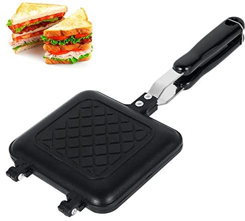 Sandwich Toaster Toastie Maker Double Side Bread Frying Pan Non Stick Barbecue Plate with Heat-Resistant Handles Multiple Purposes Sandwich Press Camping Toaster for Home Kitchen