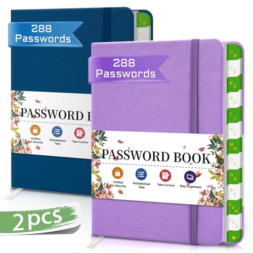 Libro de contraseñas pequeño, 2 unidades con pestañas alfabéticas, organizador para ordenador y dirección de Internet, inicio de sesión del sitio web, mini libro de contraseñas para personas mayores