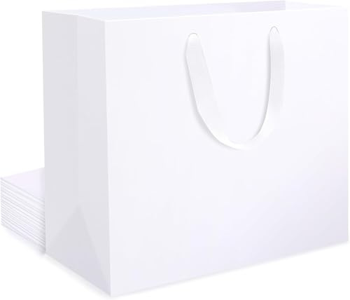 EUSOAR Large White Gift Paper Bags with Handles - 10 PCS 12x4x11 Inch Cardboard Shopping Carrier - 230GSM Multipack