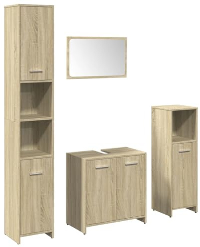vidaXL Juego de Muebles de baño 4 pzas contrachapada Roble Sonoma, gabinete de Almacenamiento de baño, Armario de baño, Mueble de baño Alto