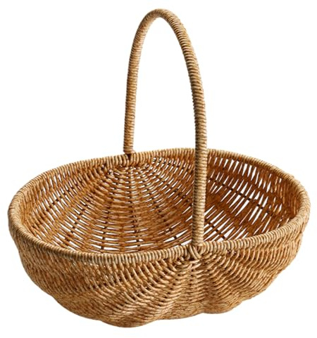 NIDONE Korgkorg, rustik vävd stabil förstärkt picknickkorg med sammankopplad skördekorg för förvaring, picknick, påskgåva, 30 x 21 cm medium, korgkorg