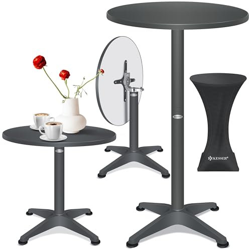 KESSER® 2in1 Stehtisch klappbar Bistrotisch 1er Set | Aluminium Edelstahlplatte | höhenverstellbar 70cm / 115cm | Partytisch Tisch Ø 60cm | In- & Outdoor Empfangstisch | Klapptisch mit Husse Anthrazit