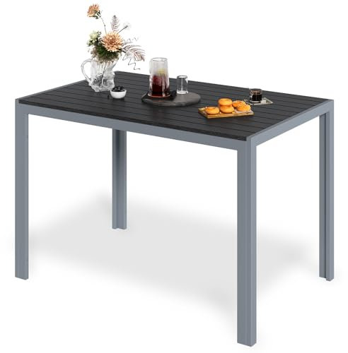 LIFERUN Gartentisch mit Aluminiumrahmen, 110x70cm WPC Balkontisch Wetterfest, Rechteckiger Terrassentisch, Esstisch Outdoor, Hitze- und Wetterbeständig, rutschfest-Silber Grau