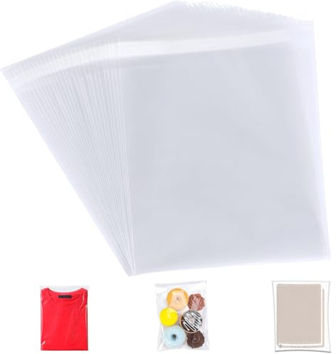 hzkais 100 sachets transparents A4 autocollants, 22x35 cm, en cellophane OPP, refermables, durables, résistant aux odeurs