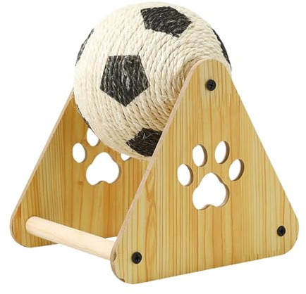 Cat Scratch Ball - Pelota interactiva para Gatos con Base de Madera, de uñas, Juguete de enriquecimiento esférico para Gatos de Interior, Razas pequeñas y Medianas, Suministros para Mascotas en