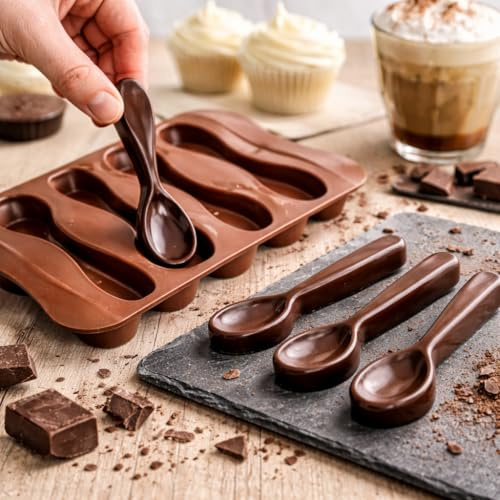 Stampo 3D per Cioccolatini in Silicone a Forma di Cucchiaino per Cioccolato – 6 Cavità –, Dessert, Caramelle, Sapone e Candele – Riutilizzabile e Facile da Pulire
