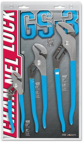 Channellock Tongue and Groove Pliers GS-3 Set - Straight Jaw, High Carbon Steel - 6.5, 9.5, 12