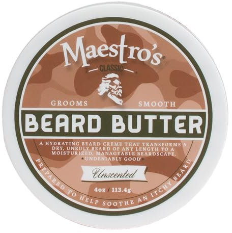 Maestro's Classic BEARD BUTTER | Anti-Itch, Extra Soothing, Hydrating Beard Creme For All Beard Types & Lengths- Unscented, 4 Ounce