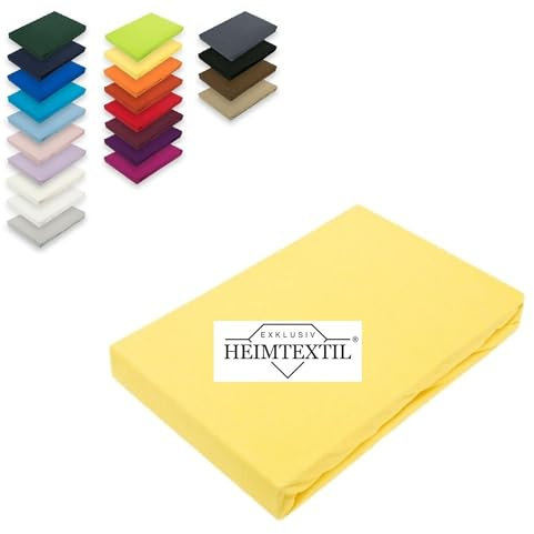 EXKLUSIV HEIMTEXTIL Marke Jersey Spannbettlaken 60 x 120 cm - 70 x 140 cm 100% Baumwolle Öko - Tex Zertifiziert, Markenqualität, Matratzenhöhe bis 10 cm, Gelb