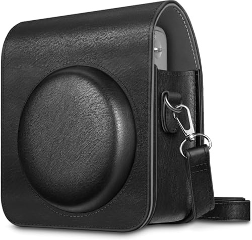 FINTIE Funda Compatible con Fujifilm Instax Mini 90 Neo Classic - Estuche Protector de Material Sintético con Correa Desmontable/Ajustable, Negro Retro