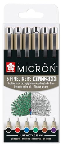 SAKURA PIGMA MICRON FINELINERS 01 WALLET 6 COLOURS BASIC