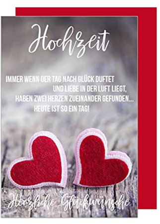 Edition Seidel Premium Glückwunschkarte zur Hochzeit mit Umschlag. Karte mit Spruch Hochzeitskarte Grusskarte rote Herzen shabby chic (H378 SW022)