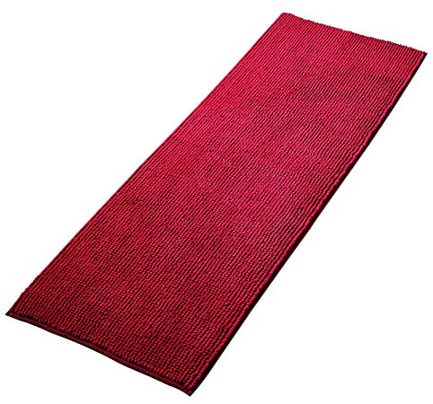 Decomira Badematte rutschfest | Als Badteppich Set kombinierbar | Badezimmer-Teppich Bad-Vorleger waschbar aus Chenille | Duschvorleger für Dusche, Badewannen, WC Deko | Rot - 50x150 cm