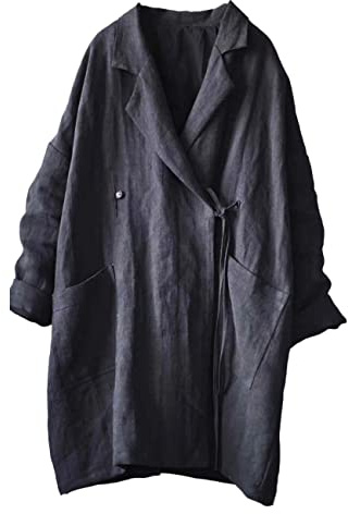 NFYM Vardaglig linnejacka för kvinnor, mellanlängd, kavaj, blazer, öppen framsida, långärmad cardigan svart trenchcoat, Svart, one size
