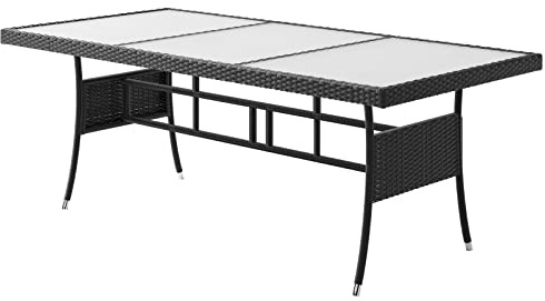 Table de Jardin polyrotin Plateau en Verre dépoli Aspect satiné Hauteur réglable résistant aux intempéries UV Table à Manger