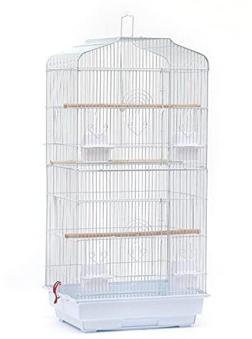 SHISHI Cage à Oiseaux Classique, Voliere Oiseaux Interieur ou Extérieur, Cage Oiseaux avec Perchoirs et Mangeoires, Volière Oiseaux pour Perruche Calopsitte Conure Pinson Canaris (46×36×92 cm Blanc)