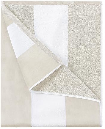 HENBAY Cotton Oversized Beach Towel - Large 70 x 35 Inch Pool Towel, Chiffon Striped Quick Dry Swimming Cabana Towel