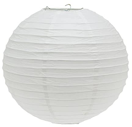 40cm Round White Paper Light Shade Lantern | Classic Bamboo Style Ribbed Paper Lampshade | Hanging Circle Ceiling Lightshade