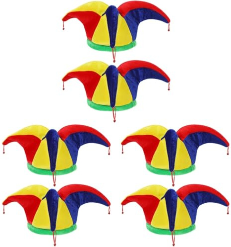 BESTOYARD 6 Pcs Funny Clown Hats with Bells for Carnival Mardi Gras Costume Accessories Colorful Hats for Clown Cosplay and Festive Celebrations