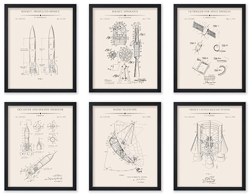 Poster Master 6-Piece Space Exploration Blueprint Print - Space Patent Poster - Rocket, Spaceship, NASA & Satellite Art - Technical Drawing Wall Design - Dorm or Office Decor - 8x10 UNFRAMED Wall Art