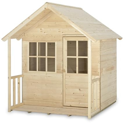 TP Toys Forest Cabin Wooden Playhouse - All Wood Floor And Roof, Perspex Window. FSC Certified European Timber - Fun Sturdy Outdoors Garden Wendy House. Outdoor Play, Wooden Verandah - Age 18 Months+