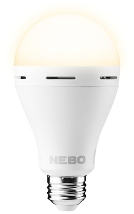 NEBO Blackout Backup Emergency LED Bulb – 360° E27 Smart Rechargeable Backup Light, 8 W, 4‑Stage Power Modes, Up to 12hrs Runtime – Home Safety & Power Outage Essential