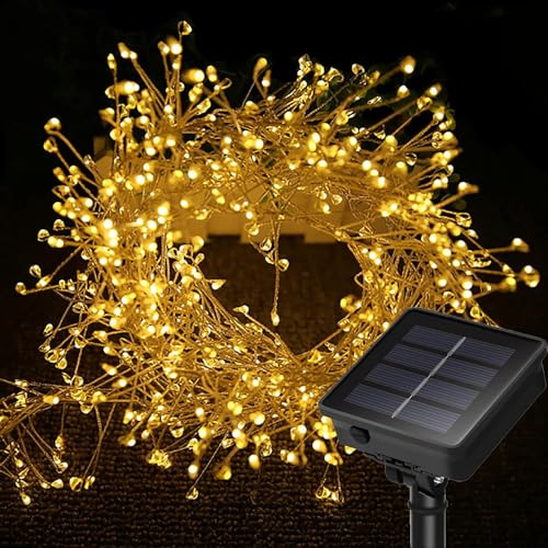 SHANJIA Luces solares de petardo, 8 modos de iluminación Cadena de luces de petardo,luces de hadas de Navidad,guirnalda de luces de hadas para jardín,boda,fiesta (Blanco cálido, 26.25Ft 400 LED)