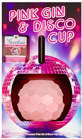 Pink Gin Gift Set - Christmas Gin Gifts for Women, Includes Gordon's Pink Alcohol Miniature, Disco Ball Cup & Metal Straw - Flavoured Gins for Her, Alcohol Gift Set, Birthday Womens Gifts