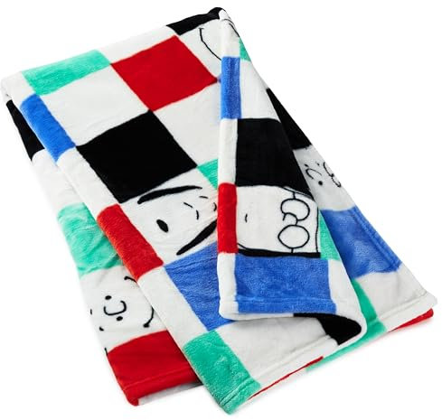 Hallmark Checkered PEANUTS Blanket, PEANUTS Gifts, SNOOPY Blanket, PEANUTS Gang, Blue, Red, White, Green