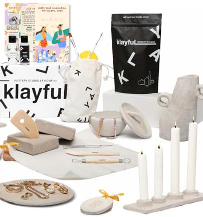 KLAYFUL - Kit de Cerámica para Adultos con 1,5 kg de Arcilla Blanca de Secado al Aire | Incluye Herramientas y Guía | Ideal para Iniciarte en la Cerámica y Decorar a Tu Gusto | DIY Pottery Kit