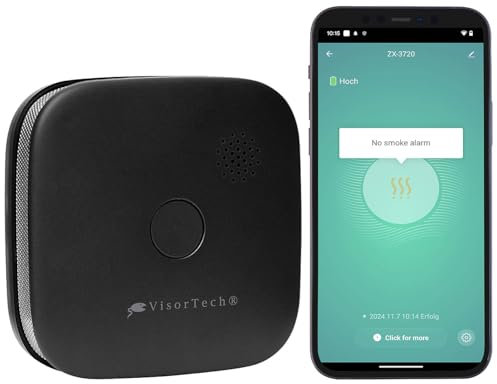 VisorTech Design Rauchmelder: Kompakter WLAN-Design-Rauchwarnmelder mit weltweiter App, schwarz (intelligente Rauchmelder mit App, Rauchmeldewarner)