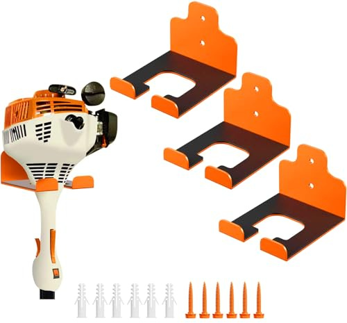JNIHEEP Garage Organizer Trimmer Rack, Garden Power Tool Hanger Weed Whackers Holder Wall Mounted for Grass Trimmer, Hedge Trimmer, Garage Trimmer, Garden Tools,3 Pack(Orange)