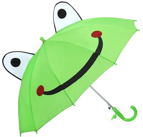 decalsweet Parapluie Enfant avec 3D Grenouille, Coupe-vent et Durable Parapluie pour Filles Garçons avec Sifflet, Facile à Transporter Parapluie Pliant Enfant, Léger Parapluie Canne (Verte)