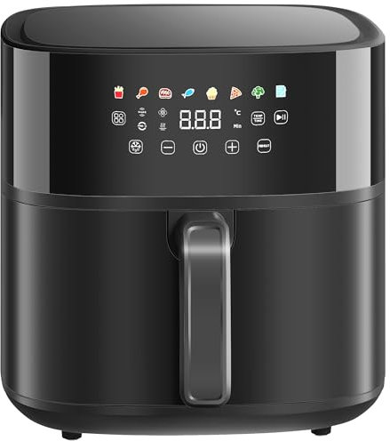 HOMCOM Friteuse à air friteuse sans huile 8 L air fryer 1700 W 8 programmes, circulation d'air chaud à 360°, écran tactile LED, température réglable, minuterie et protection contre la surchauffe, noir