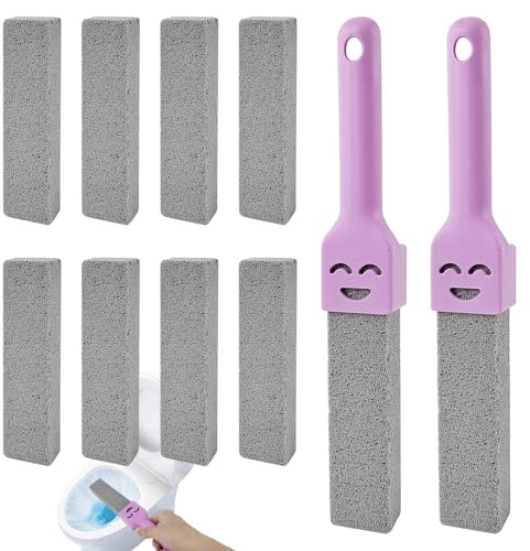 Pumice Stone, 8 pezzi di pietra pomice grigia, forte rimozione delle macchie, dotato di 2 manici, facile da appendere, asta per la pulizia di pavimenti, WC (grigio)