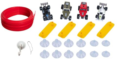 TTETTZ Flexible Race Car Track con Rampas Flexibles Y de Montaje Set Portátil de Pista de Carreras para Niños Incluye Cuatro Autos Metálicos Y, Rojo 395x8cm