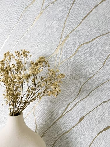 Newroom Carta da Parati Tessuto Non Tessuto Grigio Chiaro Effetto Marmo - Glamour Moderno Ottica 3D Accenti Oro per Soggiorno Camera da Letto
